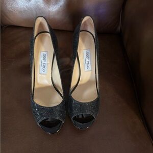 Jimmy Choo Glittering Black Peep Toe Heels
